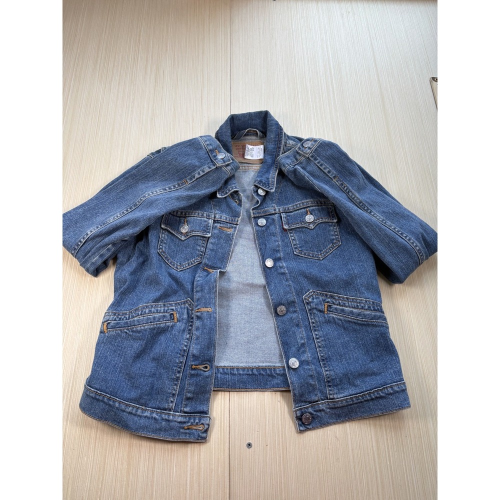 Levi's Trucker Jacket Women Large Blue Denim Cotton Stretch Classic Button Front
